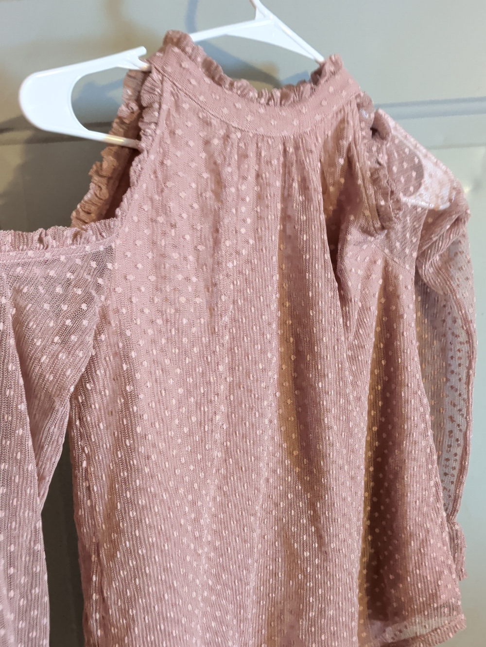 Cold-Shoulder Swiss Dot Blouse - Dusty Rose
